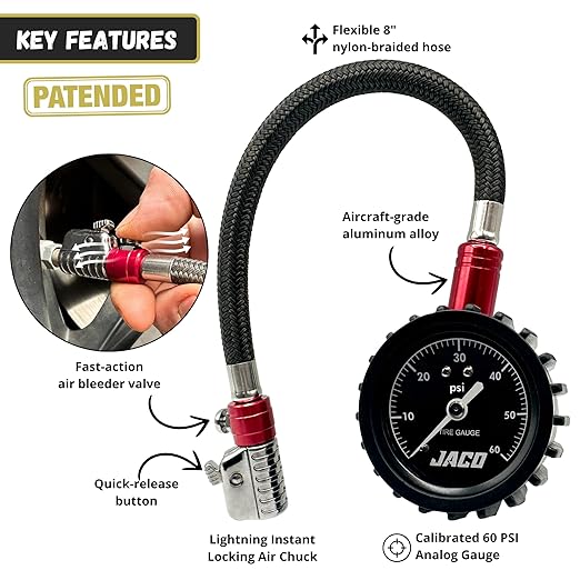 JACO ElitePro-X Tire Pressure Gauge with Lightning Chuck (60 PSI)
