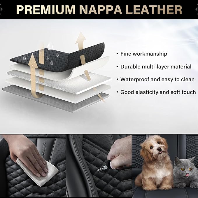 Coverado Car Seat Cover, Front Seat Cover, 2 Pack Universal Seat Covers for Cars, Breathable Nappa Leather Seat Cover, Waterp