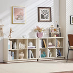 Joaxswe 6 Cube Bookcase, 40" Wide Horizontal 2-Tier Book Shelf w/Curved Edge, Wood Low Floor Standing Bookshelf with Base, Mo