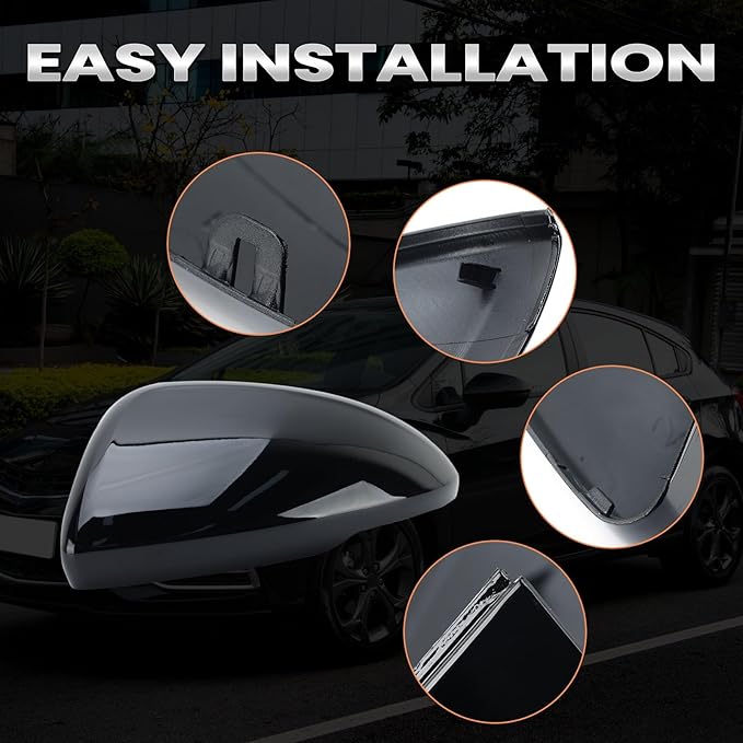 Left Driver Side Mirror Cover Caps Compatible with Chevrolet Chevy Cruze 2017 2018 2019 Replacement Rear view Mirrors Trim (Bright Black)