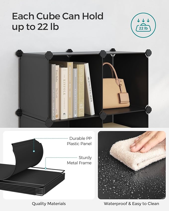 SONGMICS 6 Cube Storage Organizer, Modular Bookshelf, DIY Closet Organizers and Storage, Plastic Stackable Shelves, 11.8 x 11