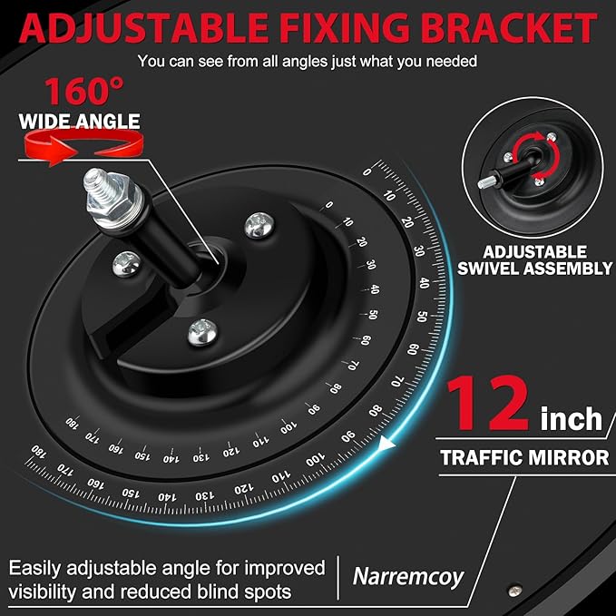 2 Pcs 12” Acrylic Convex Mirror - Adjustable Wide Angle View Security Traffic Mirror Indoor Outdoor, Wall Mounting Corner Blind Spot for Garage Warehouse, School, Store Safety and Office