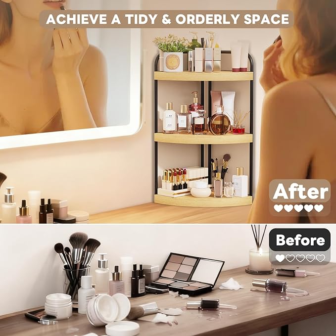 Abiglifty Corner Bathroom Counter Organizer, No Drill 3-Tier Corner Shelf Bathroom Counter, Space-Saving Countertop Organizer