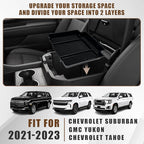 Muslogy for 2021-2026 Yukon Tahoe Suburban Center Console Tray Middle Organizer ABS Armrest Storage Box Compatible with GMC Yukon Tahoe Suburban 2021-2025 2026 Not for Sliding Console(Black)