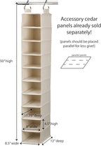 Household Essentials Hanging Shoe Organizer, 10 Wide Cubbies with Cedarline Pockets, Heavy-Duty Cotton Canvas, Removable and 