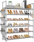 LANTEFUL 6 Tier Shoe Rack Storage for 24-30 Pairs Shoe and Boot, Shoe Organizer with Hook and Side Pocket Free Standing Long 