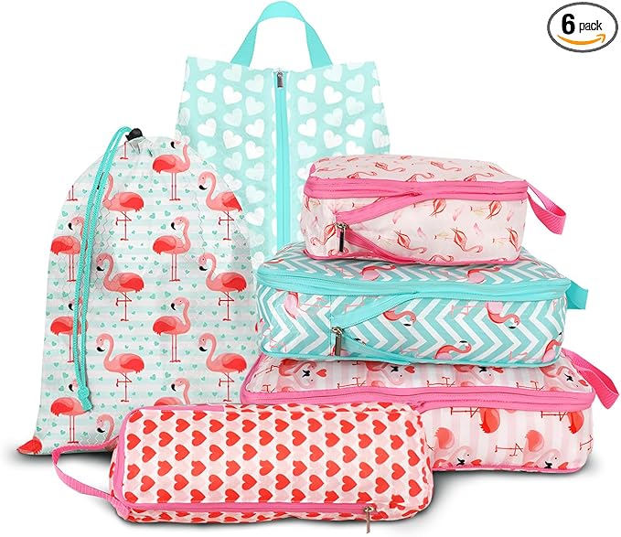 6 Pcs Compression Packing Cubes, Packing Cubes for Travel, Waterproof Luggage Organizer Bags Set, Cute Packaging Cubes for Wo