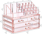 Ikee Design Pink Jewelry & Cosmetic Storage Display Boxes Two Pieces Set, Pink Cosmetic Jewelry Organizer Makeup Holder, Orga