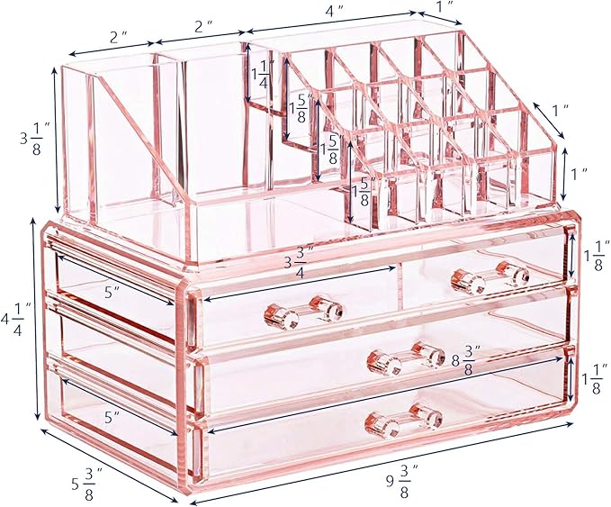 Ikee Design Pink Jewelry & Cosmetic Storage Display Boxes Two Pieces Set, Pink Cosmetic Jewelry Organizer Makeup Holder, Orga
