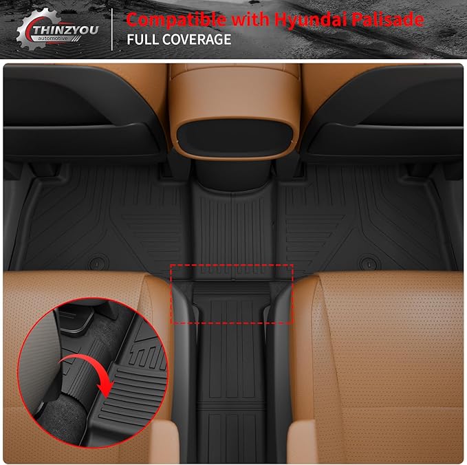 Floor Mats Compatible with 2026 Hyundai Palisade Gas 7 Seats Captain Chairs Cargo Mat Trunk Mat TPE Back Seat Cover Protector Palisade Accessories (Trunk Mat with Backrest Mats+Floor Mats)