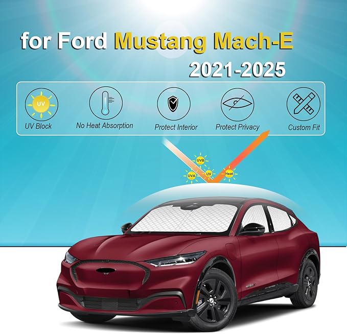 KMF Thicken Sun Shades for Ford Mustang Mach-E 2021-2025 Accessories, Custom Fit Car Window Covers for Windshield Side Rear, UV Block and Blackout Protect Privacy for Camping Full Coverage 8pcs