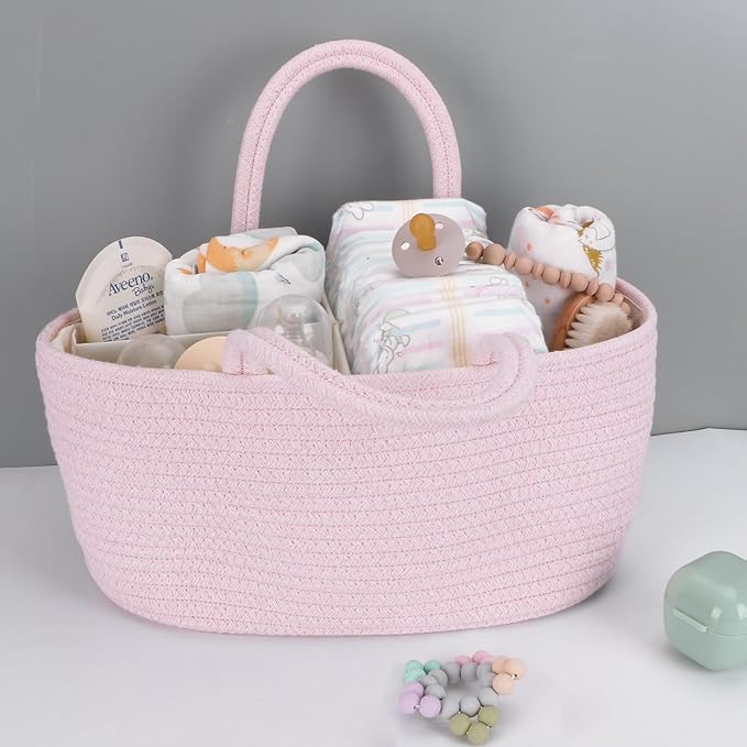 Baby Diaper Caddy Organizer for Girl Boy Rope Nursery Storage Bin Basket Portable Holder Tote Bag for Changing Table Car Trav