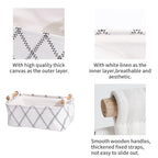 Decorative Collapsible Rectangular Fabric Storage Bin Organizer Basket with Wooden Handles for Clothes Storage,15.4x10.6x5.1 