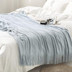 Homiest Decorative Knitted Throw Blanket with Fringe, Lightweight Acrylic Knit Blanket, Soft & Cozy Tassel Blanket for Couch 