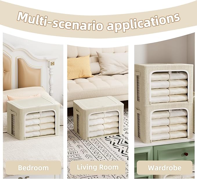FHSQX 8 Pack Clothes Storage Bins - Foldable Storage Bins for Clothes Fabric Storage Box with Metal Frame (Beige, 19.7x15.7x1