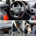 Leather Steering Wheel Cover, Soft Breathable Anti Slip, Universal Fit 15 Inch Car, Truck, SUV (Black/Red Line)
