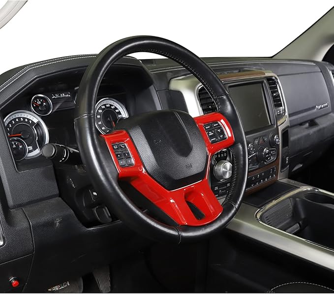 Hoolcar Interior Steering Wheel Cover ABS Trim for 2010-2017 Dodge RAM 1500 Accessories, Red