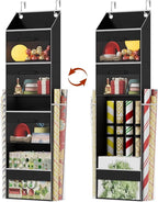 Black Over Door Wrapping Paper Organizer Storage with 3 Removable Drawers & Side Pockets – Dual Use Design with Elastic Strap
