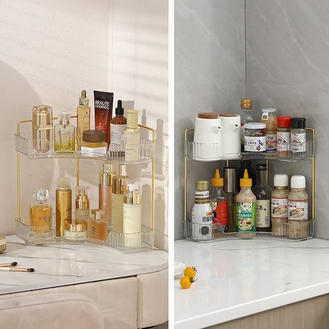 INVSSENE Corner Bathroom Countertop Organizer, Vanity Trays for Counter, Makeup Organizers, Perfume Tray, Kitchen Spice Rack,