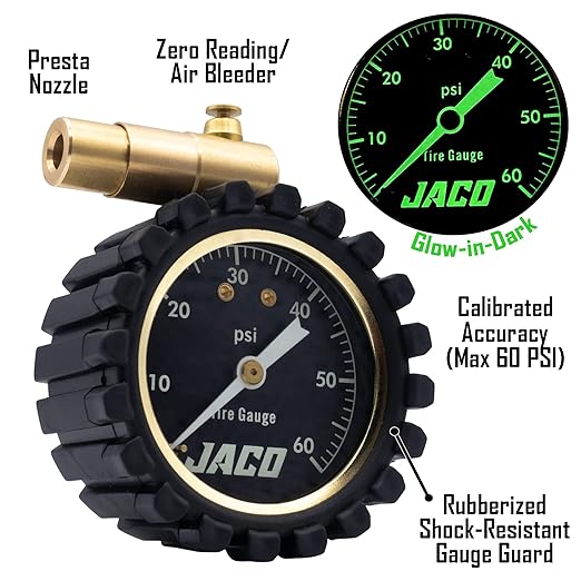 JACO MBX-60 Presta Tire Pressure Gauge for Bikes (Max 60 PSI) | MTB & XC Series