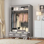 Portable Wardrobe Closet,Foldable Clothes Organizer with 3 Storage Box 35in Simple Non-Woven Fabric Wardrobe Multi-Functional