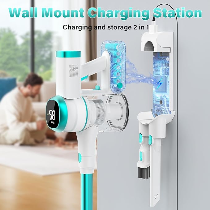 Tikom V500 Cordless Vacuum Cleaner for Home, 40000Pa/450W Stick Vacuum with LED Touch Screen, Charging Wall Dock, Anti-Tangle