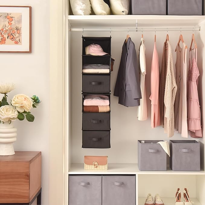 GRANNY SAYS 6-Shelf Hanging Closet Organizers and Storage, Separable to 2 Pack 3-Shelf Closet Hanging Organizer with 3 Drawer