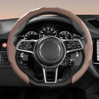 Universal 15 Inch Premium Nappa Leather Steering Wheel Cover - Non-Slip, Soft Comfortable Grip, Easy Install for Most Cars (Mocha Brown)