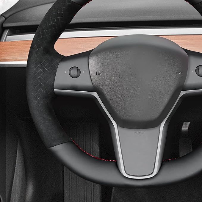 MEWANT Hand Stitched Steering Wheel Cover for Tesla Model 3 2017-2023 / Model Y 2020-2023 for Tesla Model 3/Y Accessories