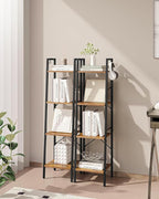 Hzuaneri Ladder Shelf, Bookshelf Bookcase, Freestanding Corner Storage Shelve with 2 Hooks for Home Office, Living Room, Kitc