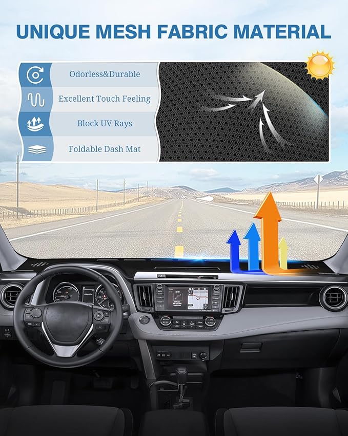 FIILINES Dash Cover for Toyota RAV4 2013-2018, Dashboard Mat Cover RAV4 Accessories Sunshade Nonslip Mesh Protector No Glare