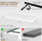 Fun Memories Floating Shelves for Wall, 24Inch Floating Shelves Set of 2, Hanging Shelf with Invisible Brackets, Wood Shelves