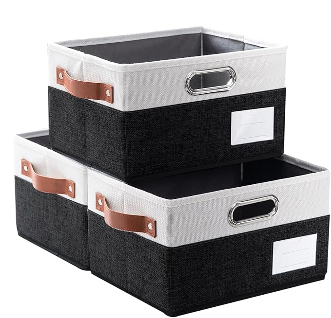 PRANDOM Foldable Storage Bins with Handles [3-Pack] Fabric Collapsible Storage Boxes Baskets Cubes Containers with Handles fo