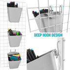 G.CORE Large Grid Wall Bins - 6Pack Gray Gridwall Accessories Hanging Cups with Back Hooks - Plastic Grid Wall Panels Organiz