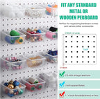 Unittype 16 Set Clear Peg Board Baskets and Bins Pegboard Baskets Organizer Accessories Peg Board Bins with Hooks Sticker Lab