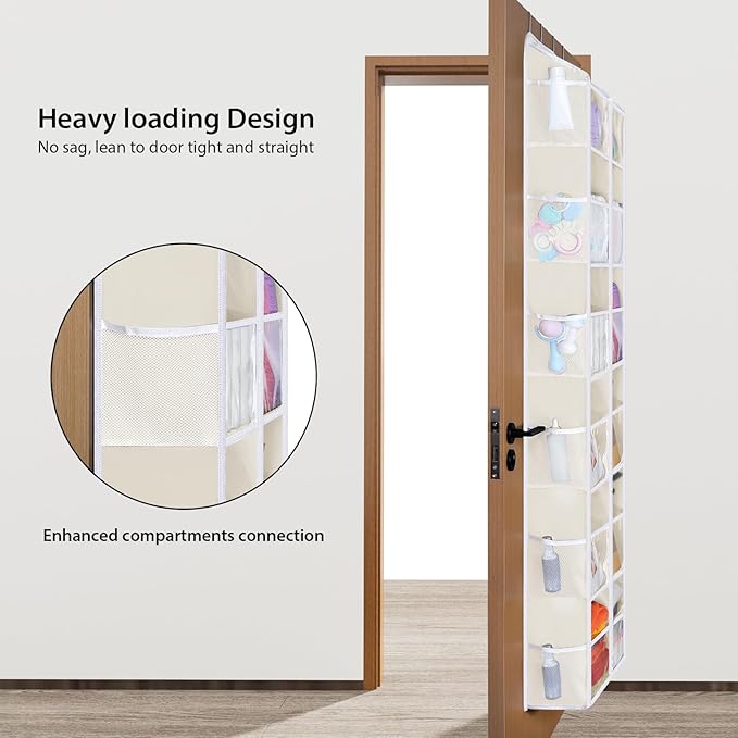 Univivi Over the Door Organizer, 6 Tiers Behind Door Storage with Clear Deep Pockets Hanging Organizer for Closet, Bedroom, N