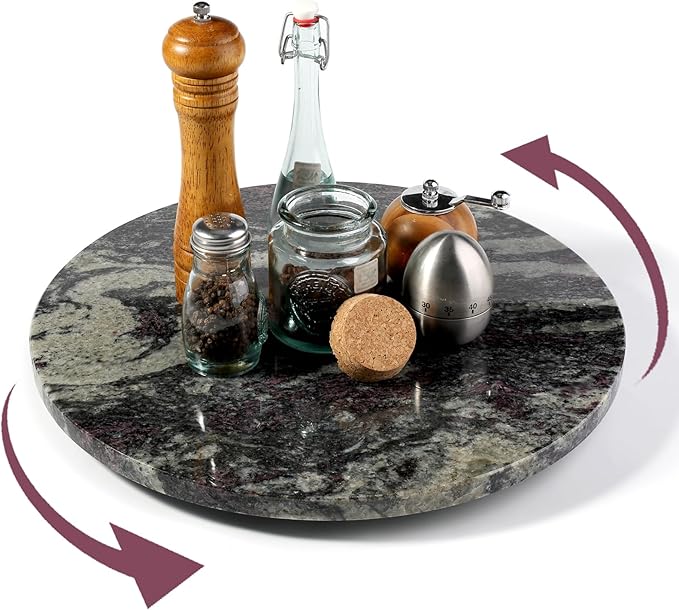 Koville 16'' Black Marble Lazy Susan Marble Turntable for Kitchen Dinning, Lazy Susans Organizer for Cabinet, Serving Rotatio