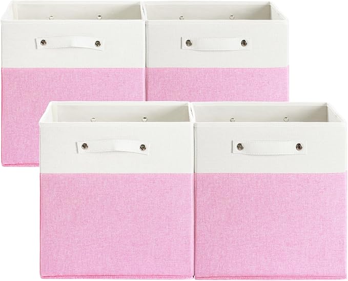 FinishingBo 13 x 13 Inch Fine Linen Storage Bins with Handles，Fabric Cube Boxs，Basket Organizers for Shelves for Home, Closet