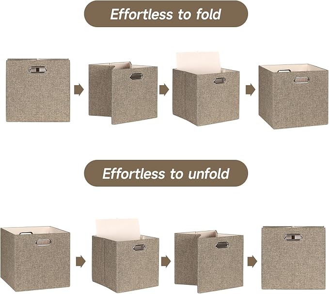 Posprica Collapsible Storage Bins,13×13 Foldable Storage Cube Boxes Fabric Drawer Fabric Storage Bins Vinyl Record Light Coff