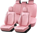 Coverado Full Set Car Seat Covers, Luxury Faux Leather Waterproof Seat Covers, Pink Car Seat Protectors, Universal Fit for Mo