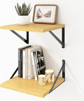Deep Floating Shelves Wall Mounted, 12"x12" Oak Wall Shelves with Brackets Set of 2 for Bedroom, Living Room, Bathroom, Kitch