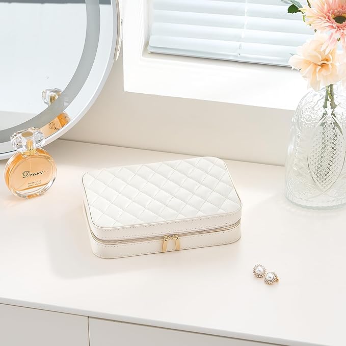 Lolalet Travel Jewelry Case for Women Girls, Travel Jewelry Organizer Box with Mirror & Clear Storage Bag, Small Portable Ear