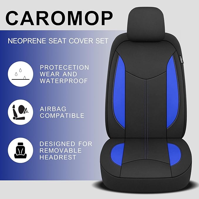 CAROMOP Neoprene Car Seat Cover 2 Front Seats, Waterproof Seat Covers for Cars, Universal Fit for Most Car Interior Covers-Se