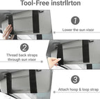 Car Sun Visor Organizer, Adjustable Straps Tactical Visor Organizers with 1000D Polyester Zipper Visor Storage Pouch & Sunglasses Holder Clip, Fits Most Vehicles, SUVs, Pockets, Trucks (Black)