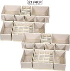 TENABORT 21 Pack Foldable Drawer Organizer Dividers Cloth Storage Box Closet Dresser Organizer Cube Fabric Containers Basket 