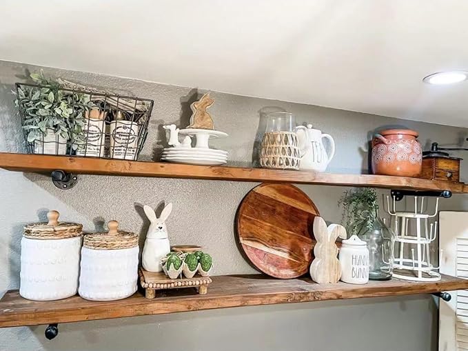 Industrial Pipe Wall Wood Shelves,Real Wooden Shelves 60" in Special Brown Color with 11.8" Extra Width, Modern Floating Shev