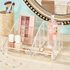 STORi Clear Plastic Vanity Makeup Organizer | 6-Compartment Holder for Brushes, Eyeshadow Palettes, & Beauty Supplies | Curve