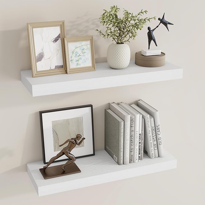 Dreamland 24 Inch Long Floating Shelves in White,6.7 Inch Deep Floating Shelf for Wall,Large Display & Storage Shelf, Wall Sh