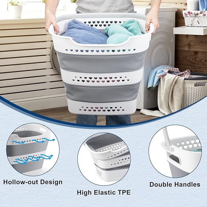 Collapsible Laundry Baskets Foldable Pop Up Laundry Hamper Plastic with Comfort Handles Folding Laundry Basket Space Saving P