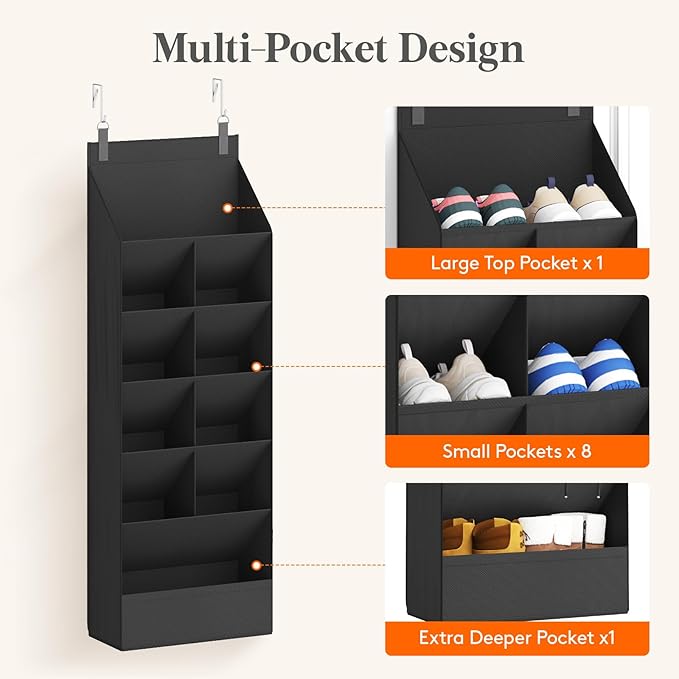 Lifewit 6 Tier Over the Door Shoe Organizer with 11 Large Deep Pockets, Fabric Hanging Shoes Shelf for Closet, Dorm Storage, 